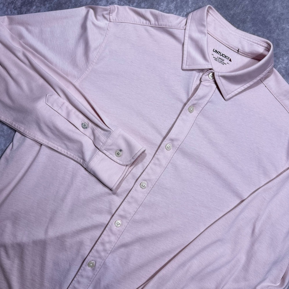 UNTUCKit Huber Mens Pink Cotton Jersey Knit Long Sleeve Button Down Shirt Large
